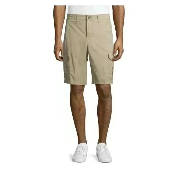 George Men's Tan Stone Wash Cotton/Spandex Cargo At the Knee Shorts NEW - Picture 2 of 10
